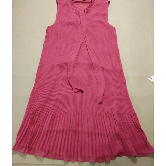 DKNY Solid Fuchsia Size 10 Tie Neck Pleated Dress - Picture 4 of 11